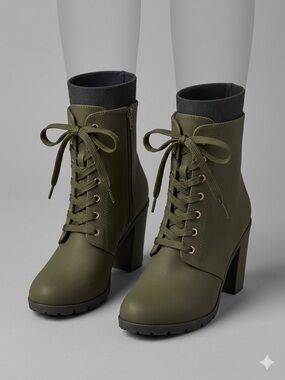 Women's Olive Lace-Up Ankle Boots